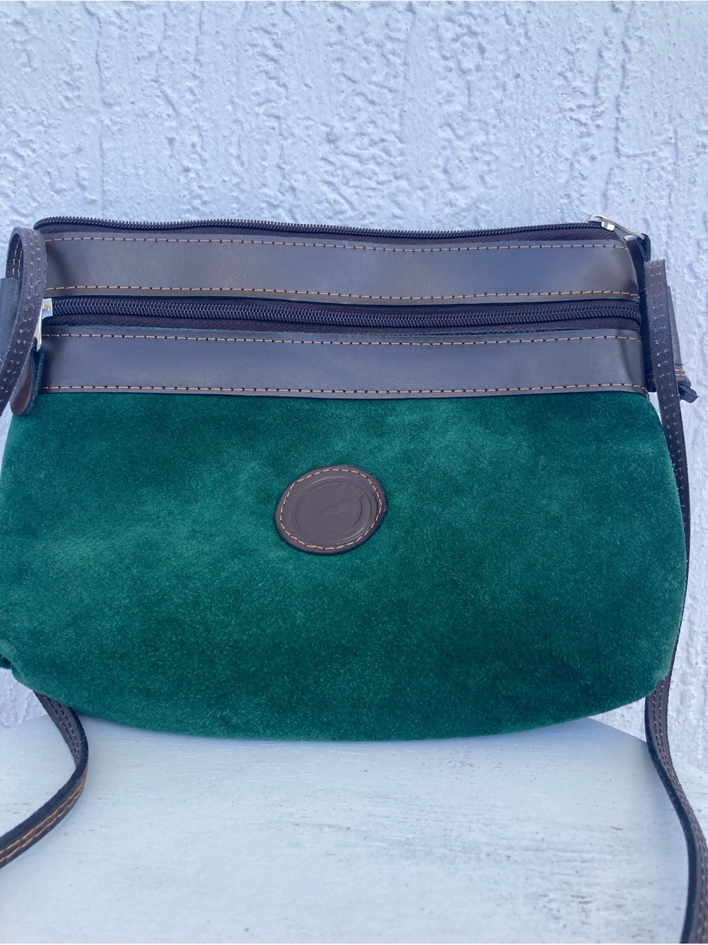 PRETA Genuine Suede & Leather Crossbody Bag Green Brown Made in Argentina NWT
